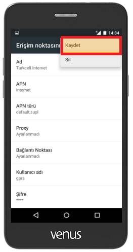 Vestel Venüs V3 turkcell internet ayarları