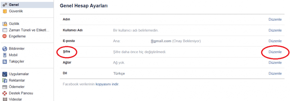 Facebook şifresini değiştirme 2017