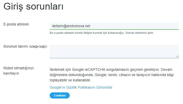 twitter mail değiştirme talebi