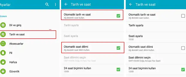 Android cep telefonda manuel saat ayarları nasıl yapılır?