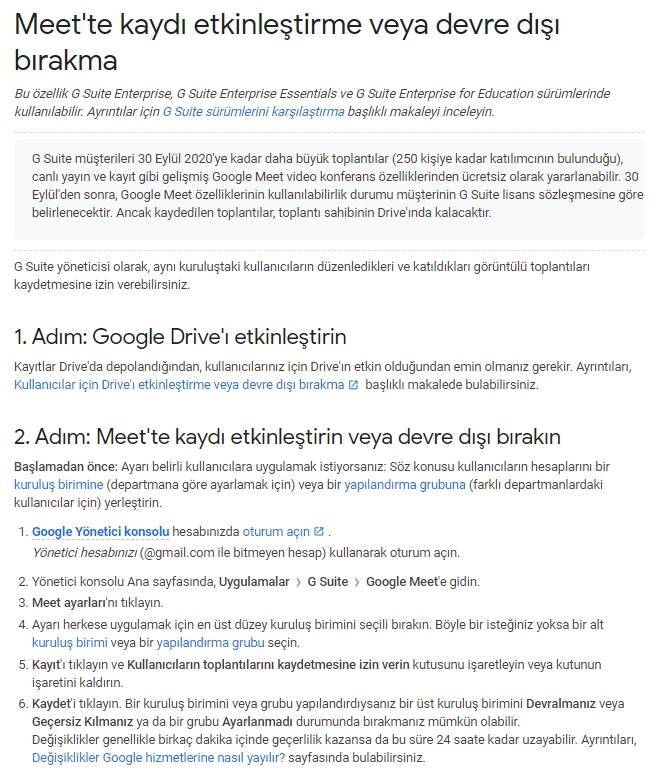 Google Meet toplantıyı kaydetme kaydı izleme