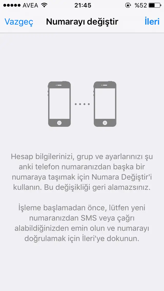 WhatsApp numara değiştirme