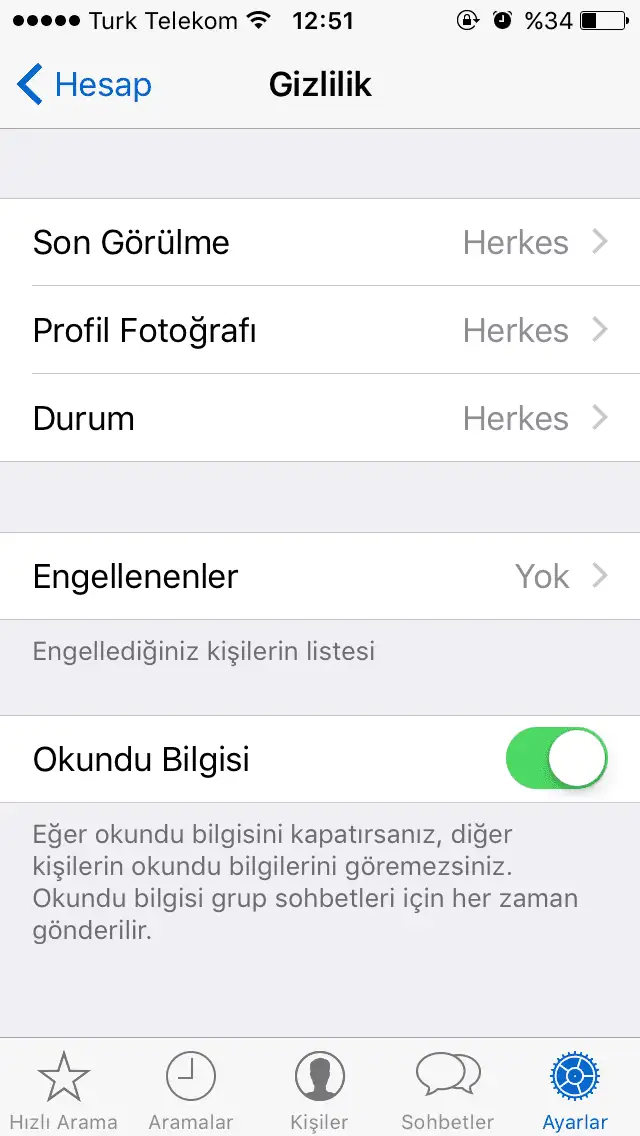 WhatsApp hesap gizleme