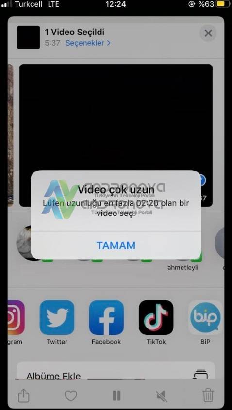 Twitter video çok uzun en fazla 02:20 dakika