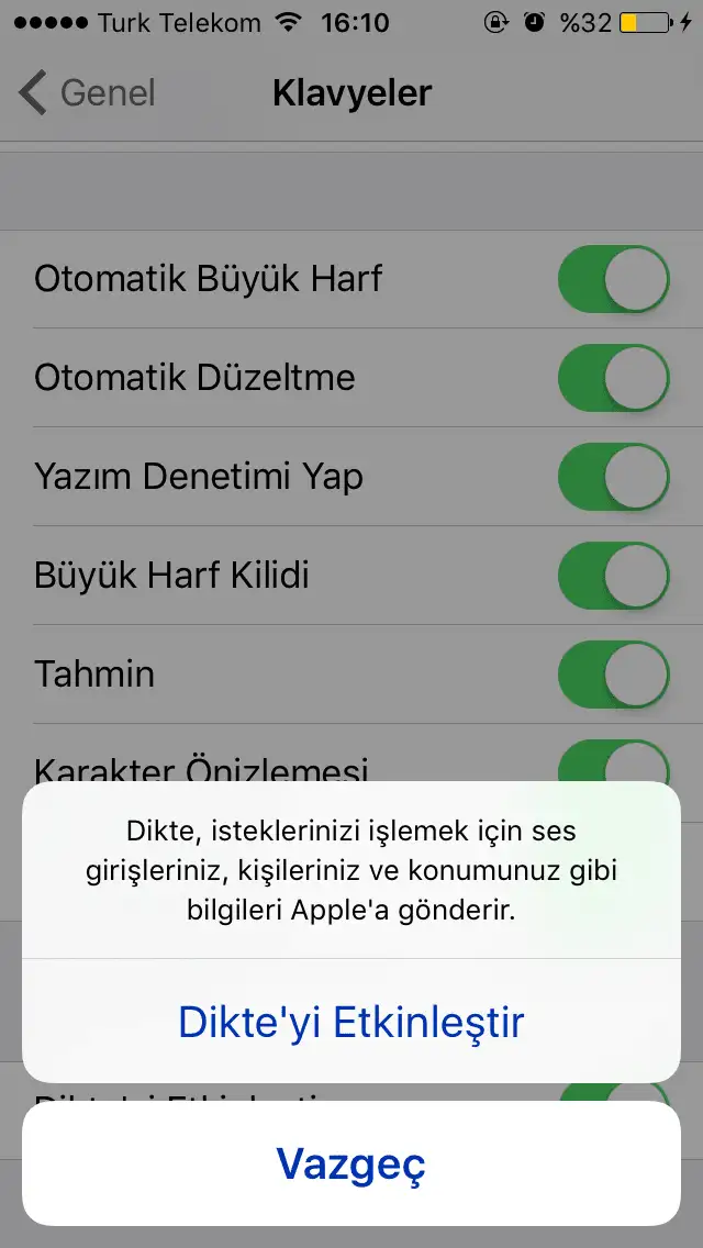 Dikte etkinleştirilsin mi ne demek