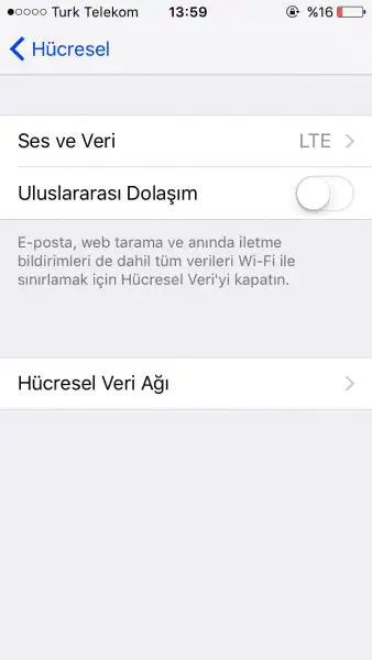 iPhone hücresel veri ağını açma