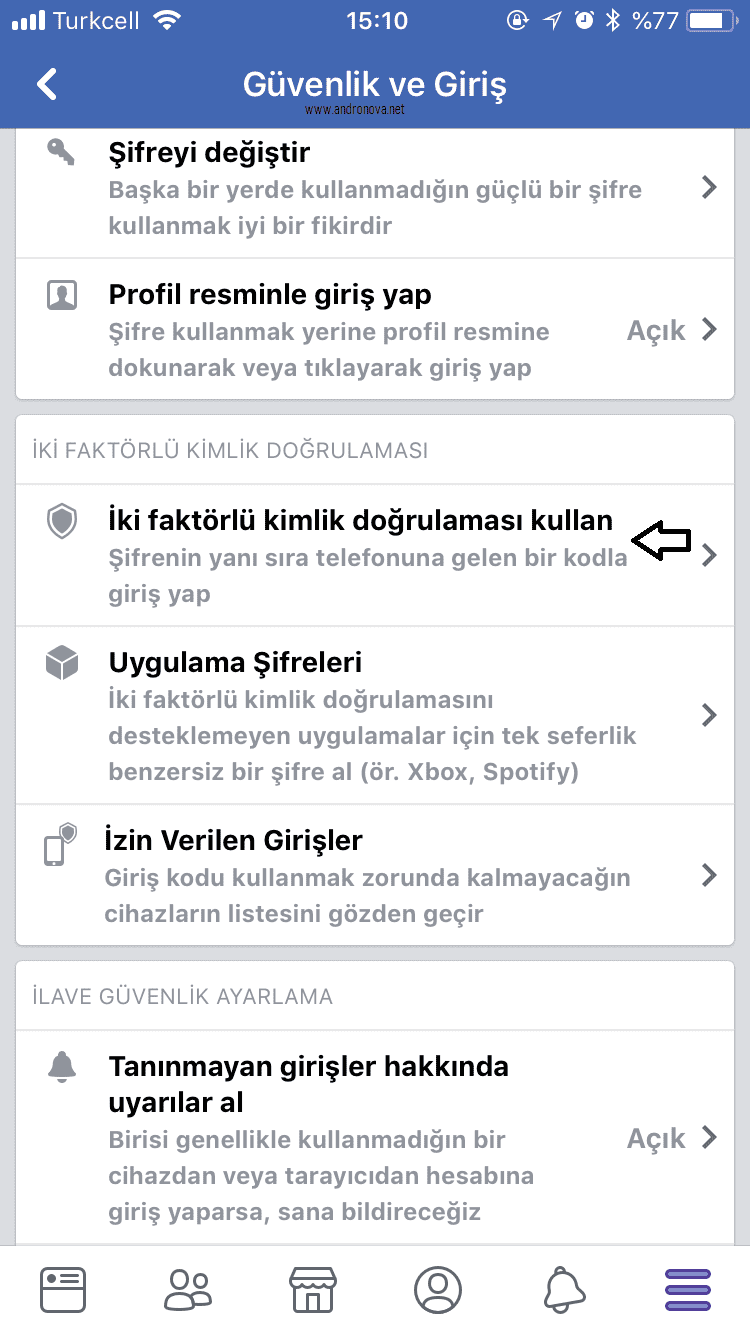 Facebook iki faktörlü kimlik doğrulama kapatma