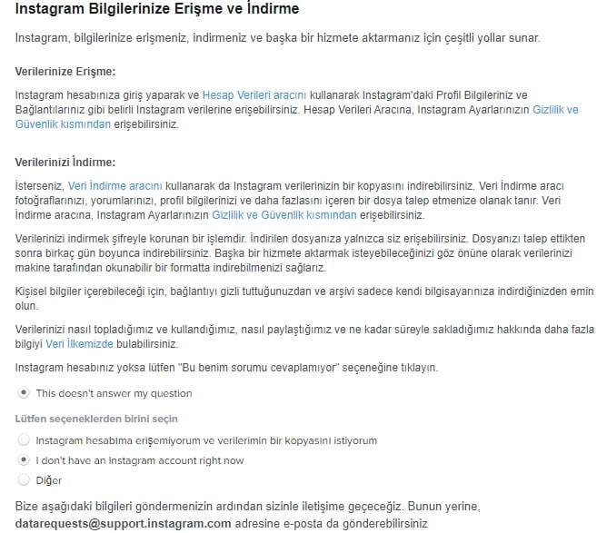 Instagram kapatılan hesaptan fotoğrafları alma