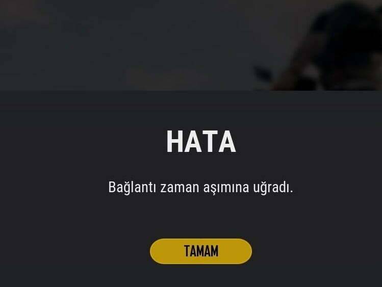 Pubg Mobile istek zaman aşımına uğradı hatası