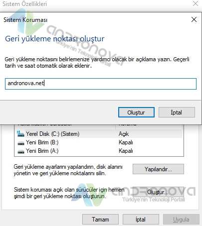 Windows 11 sistem geri yükleme noktası oluşturma