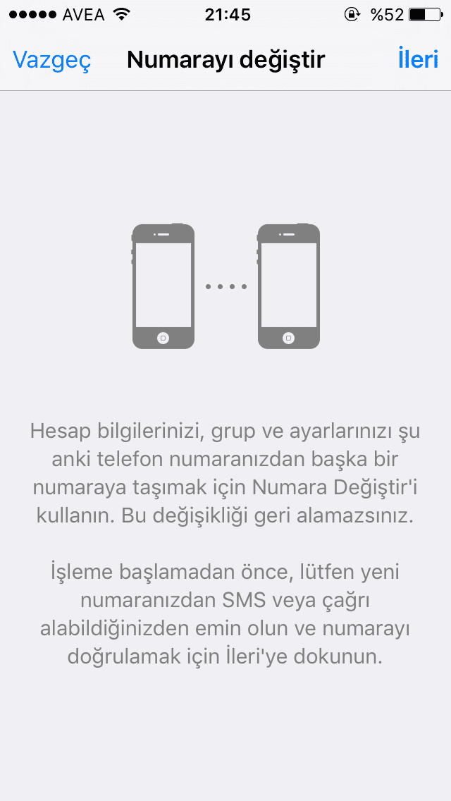 WhatsApp numara değişikliği 