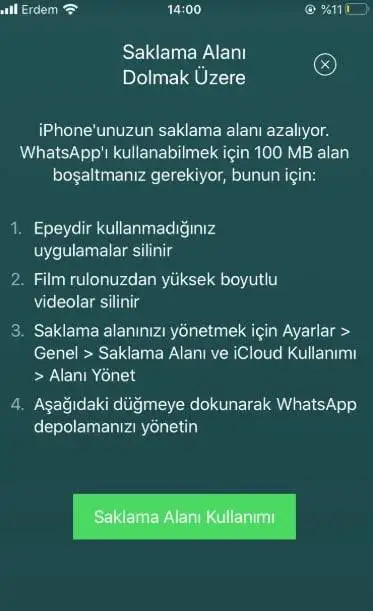 WhatsApp 100 MB Alan Boşaltmanız Gerekiyor Sorunu WhatsApp 100 MB alan boşaltmanız gerekiyor sorunu