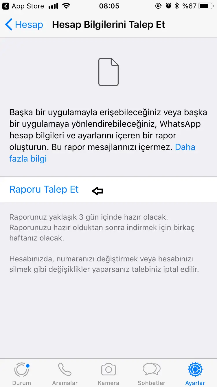 hesap bilgilerini talep etme