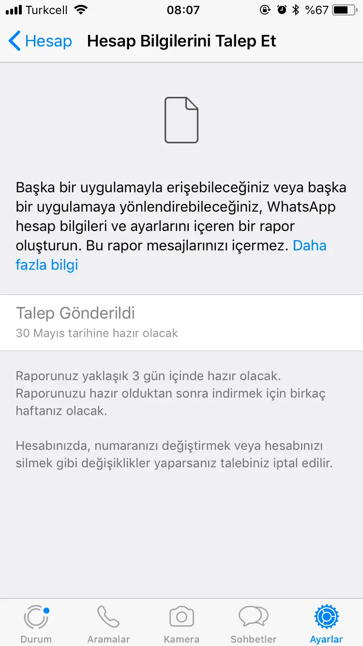 hesap bilgilerini talep et