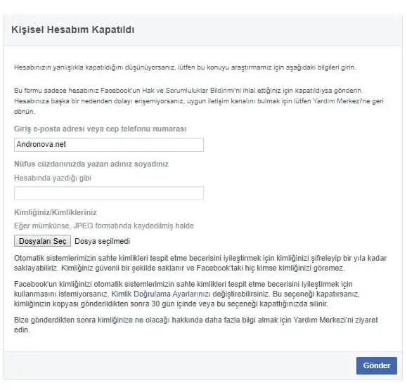 Kapatılan Facebook Hesabını Açmak Kaç Gün Sürer Kapatılan Facebook hesabı nasıl açılır