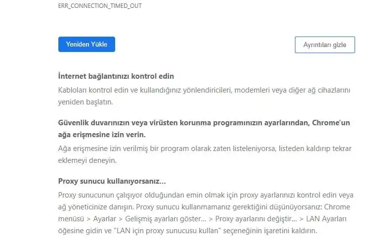 Bu Siteye Ulaşılamıyor www.google.com Ana Makinesinin Yanıt Vermesi Çok Uzun Sürdü Bu siteye ulaşılamıyor ne demek