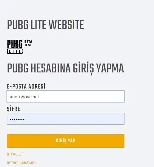 Pubg Lite kayıt olma