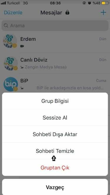 Bip mesajları silme nasıl yapılır