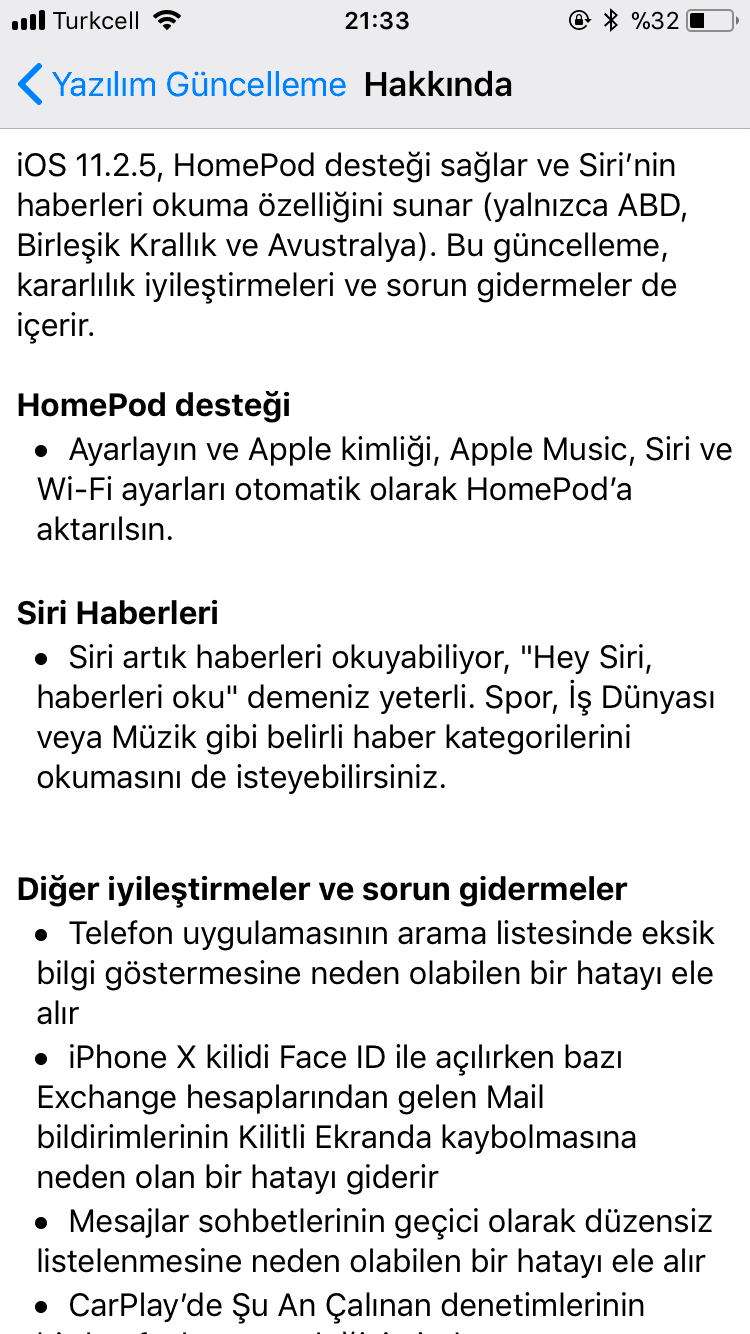 iOS 11.2.5 güncellemesi