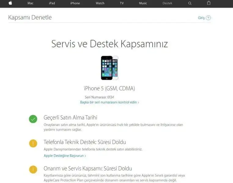 iPhone Garanti Sorgulama Resimli Anlatım iphone 5s garanti sorgulama