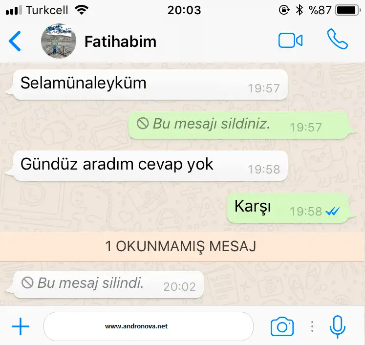 Whatsapp gönderilen mesajı okunmadan geri alma