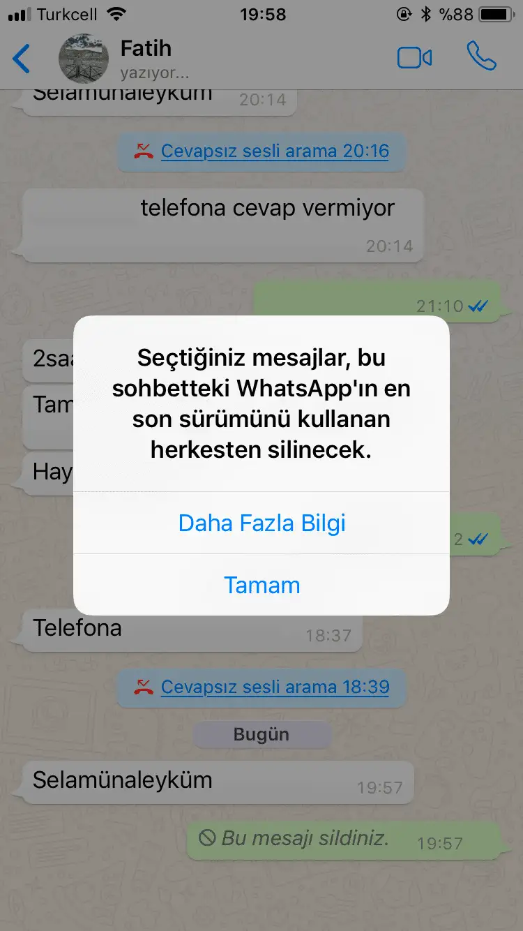 atılan mesaj nasıl silinir