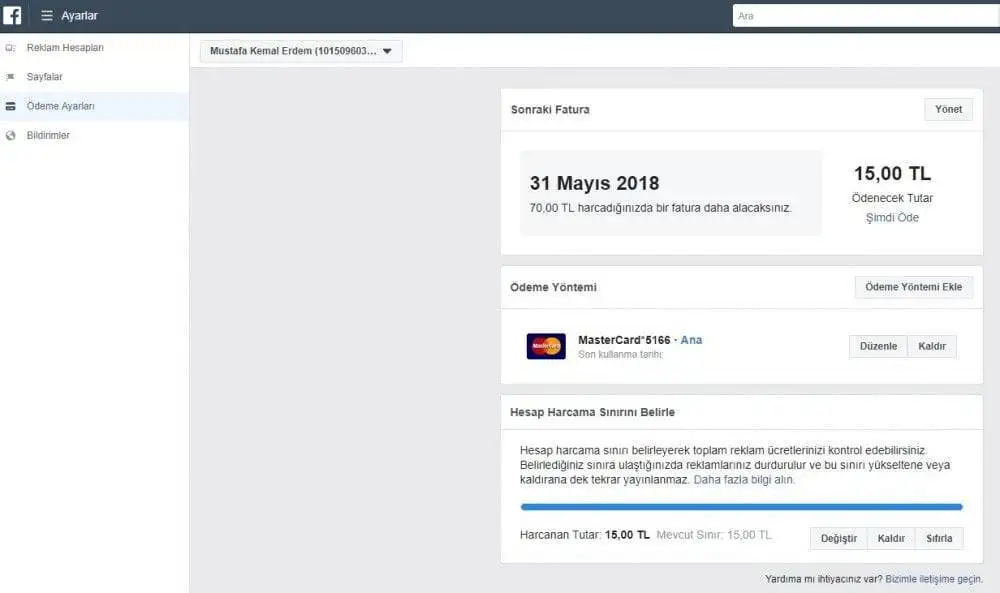 Facebook Reklamlardan Kredi Kartını Kaldırma Facebook reklamlardan kredi kartını kaldırma