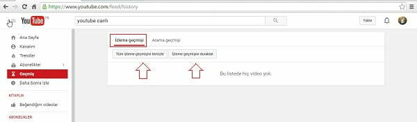 Youtube geçmişini silme