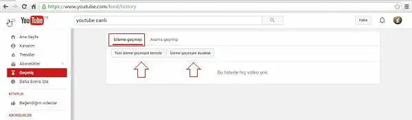 Youtube geçmişini silme