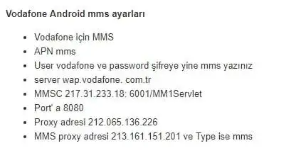 Android İnternet Ayarları Turkcell Vodafone vodafone mms ayarları