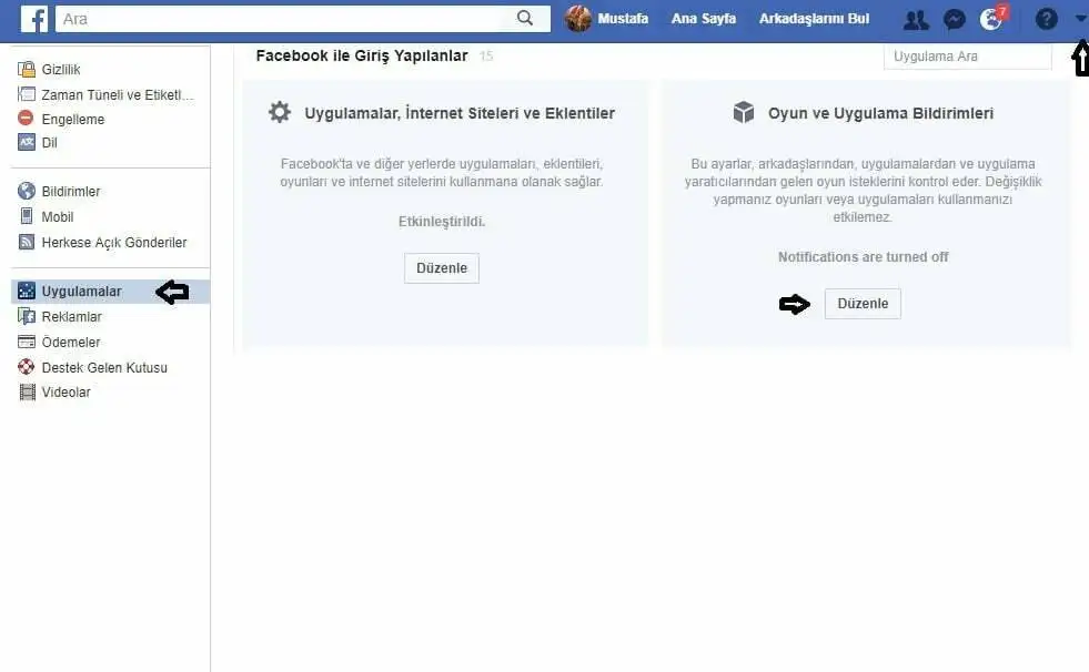 Facebook oyun bildirimlerini kapatma