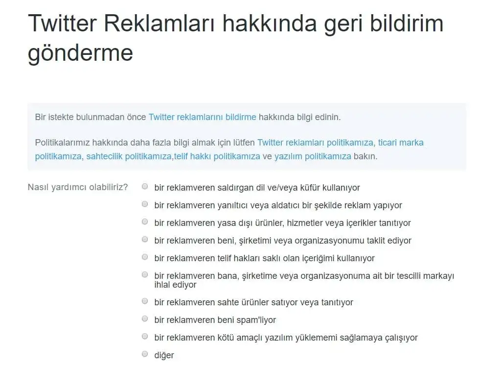 Twitter Reklam Şikayet Etme Twitter reklam şikayet etme