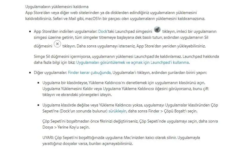 Mac uygulamaları silme kaldırma
