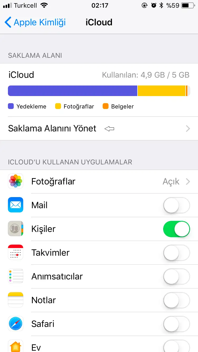 iCloud Yedeği Yeni iPhone Aktarma ve Silme iCloud yedek silme iPhone 5s
