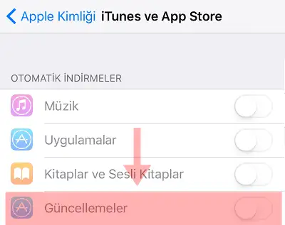 uygulama güncellemeyi kapatma