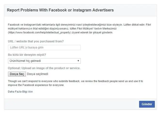 Instagram reklamları şikayet etme