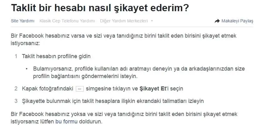 Facebook Sahte Hesabı Şikayet Etme Facebook sahte hesabı şikayet etme