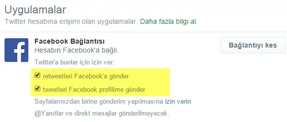 Twitter Hesabını Facebook' a Bağlama facebook bağlantısı