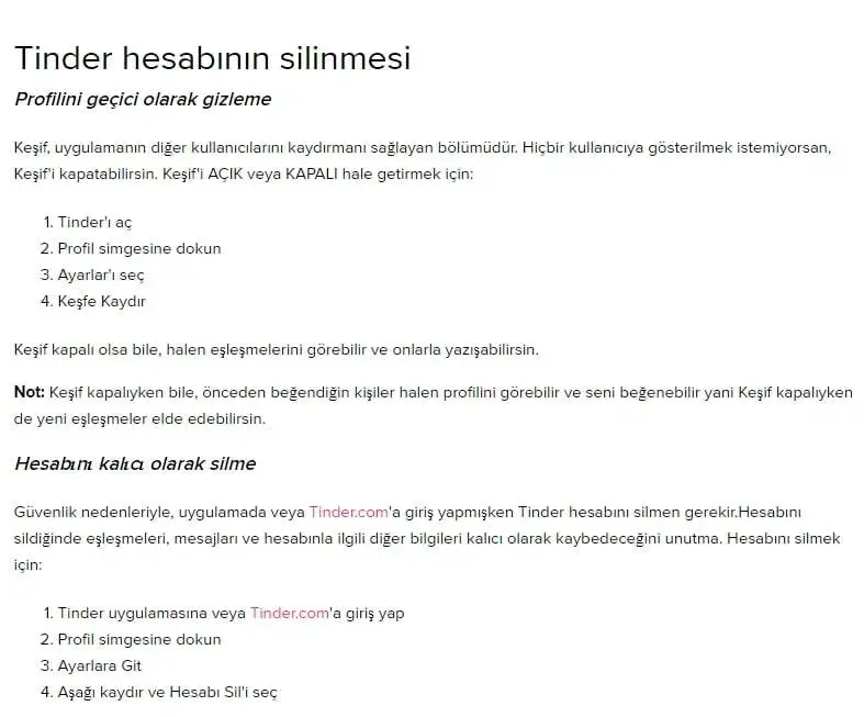 Tinder Hesap Nasıl Dondurulur Geçici Kapatma Süresi Tinder hesap nasıl kapatılır?
