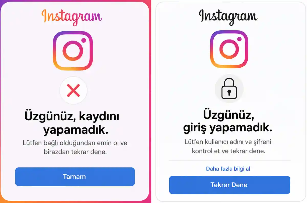 Instagram Üzgünüz Kaydını Yapamadık Hatası (Üzgünüz Giriş Yapamadık)